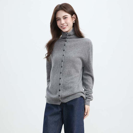 VogoPetite2025新款 100%山羊绒 蓬松云朵感松弛慵懒高领卷边开衫 BP141F1702 商品图4
