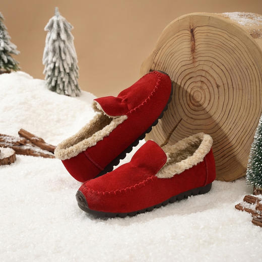 西村名物2025年冬季新款软底豆豆鞋女舒适复古加绒毛毛鞋T25DM46108 商品图4