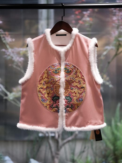 盛唐牡丹盛奢系列 | 真丝手绣水貂毛棉马甲 商品图0