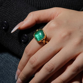 北京仓｜Goossens Paris-CABOCHONS-绿色 梭形交叉 岩石水晶 戒指［法国设计师］