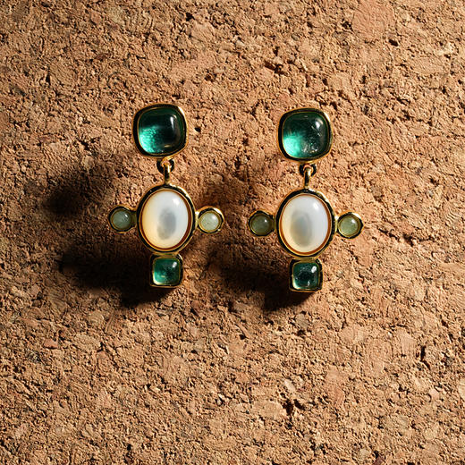 北京仓｜Goossens Paris-Lagune-绿色 十字 岩石水晶 吊坠 耳环［法国设计师］ 商品图3