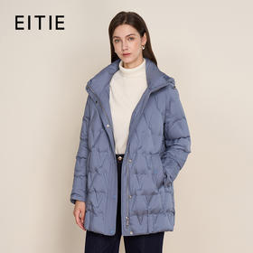EITIE爱特爱直筒版型宽松中长款侧面微开叉设计时尚简约羽绒服8411102