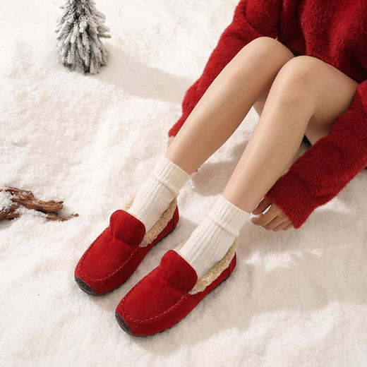 西村名物2025年冬季新款软底豆豆鞋女舒适复古加绒毛毛鞋T25DM46108 商品图3
