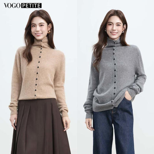 VogoPetite2025新款 100%山羊绒 蓬松云朵感松弛慵懒高领卷边开衫 BP141F1702 商品图0