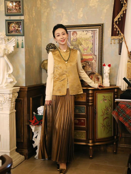 廷前观棠 | 金色百褶裙 商品图1