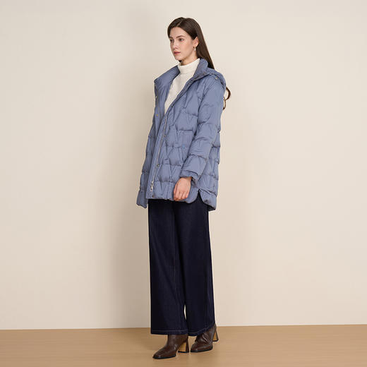 EITIE爱特爱直筒版型宽松中长款侧面微开叉设计时尚简约羽绒服8411102 商品图1