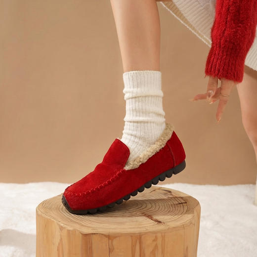 西村名物2025年冬季新款软底豆豆鞋女舒适复古加绒毛毛鞋T25DM46108 商品图6
