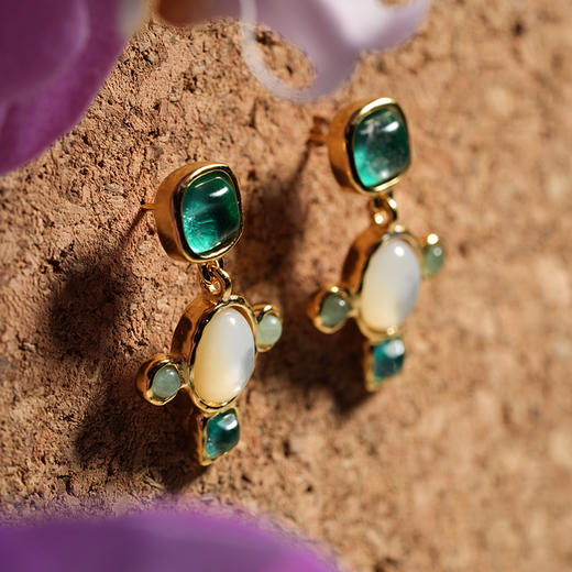 北京仓｜Goossens Paris-Lagune-绿色 十字 岩石水晶 吊坠 耳环［法国设计师］ 商品图2