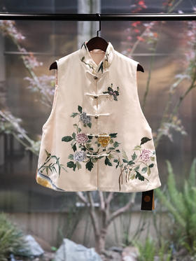 盛唐牡丹大师系列-王小潇 | 重缎真丝手绣薄棉马甲