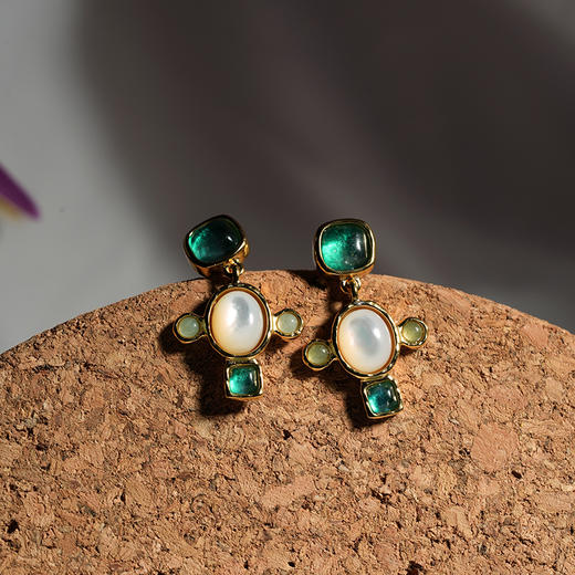 北京仓｜Goossens Paris-Lagune-绿色 十字 岩石水晶 吊坠 耳环［法国设计师］ 商品图1