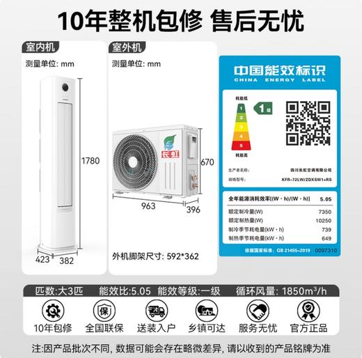 长虹（CHANGHONG）空调大3匹熊猫懒Ultra超一级家用立式语音空调柜机国家补贴以旧换新KFR-72LW/ZDXSW1+RS 130325 商品图0