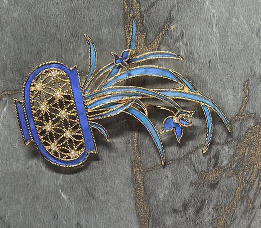 花丝镶嵌(圆盆兰花胸针） 商品图0