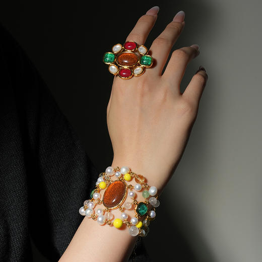 北京仓｜Goossens Paris-Lagune-织网形 岩石水晶 珍珠 手链［法国设计师］ 商品图3