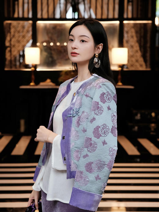 盛唐牡丹 | 秋波蓝牡丹亭真丝漳缎外套 商品图6