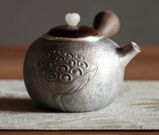 莲蓬酸枝木盖岫玉雕刻莲花壶摘 核桃木侧柄泡茶壶 商品图0