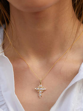 北京仓｜Dorothee sausset-SANTA CRUZ-圣克鲁斯 十字架 托帕石 珍珠 吊坠 项链［法国设计师］