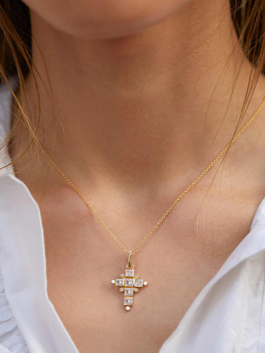 北京仓｜Dorothee sausset-SANTA CRUZ-圣克鲁斯 十字架 托帕石 珍珠 吊坠 项链［法国设计师］ 商品图0