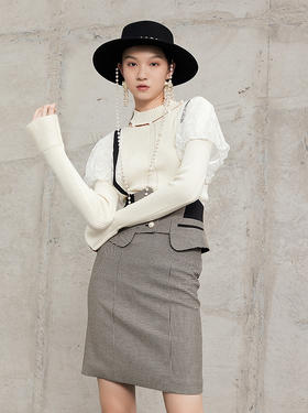 气质优雅蕾丝网纱拼接针织衫修身显瘦上衣（MG8330520091SW0A10）