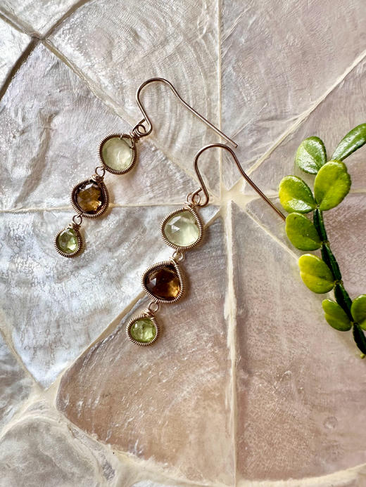 SpoiledBrat Jewelry三色宝石系列耳环 |葡萄晶/茶晶/橄榄石耳环 商品图0