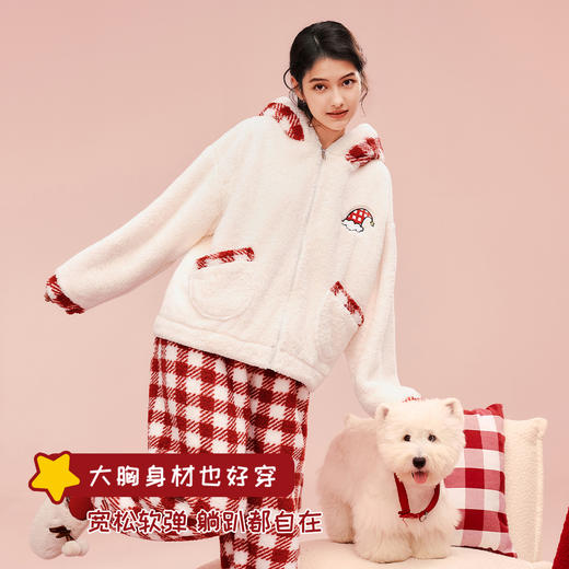 奶糖派奇趣乐园系列摩卡红格睡衣魔法学院风毛绒保暖秋冬家居服女 商品图3