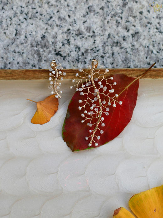 SpoiledBrat Jewelry叶脉系列 | 珍珠月光石耳钉 商品图0