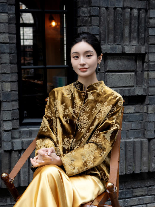 盛唐牡丹 |丝绒小鸟双面穿外套 (不夹棉) (实物的棕色一面为黑扣子.不是棕色扣子) 商品图2