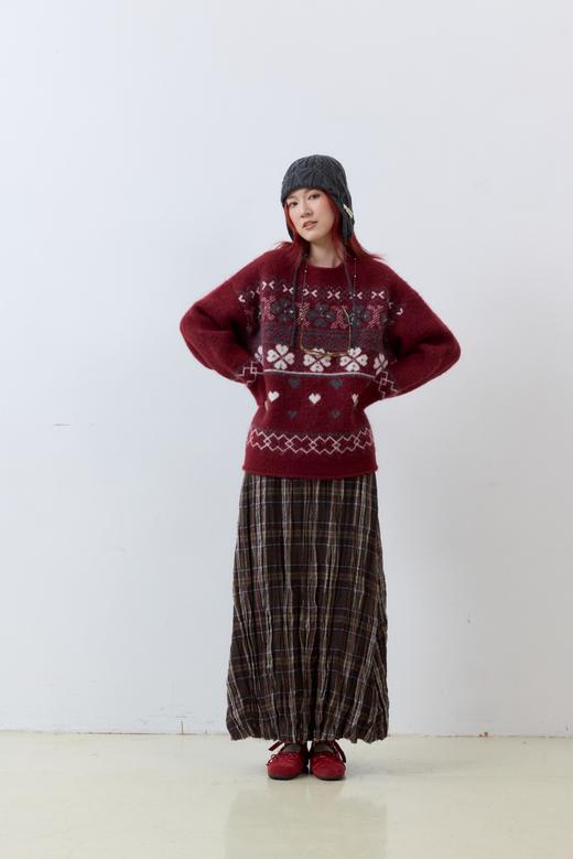 圣诞红创意织花圆领羊毛毛衫 商品图0