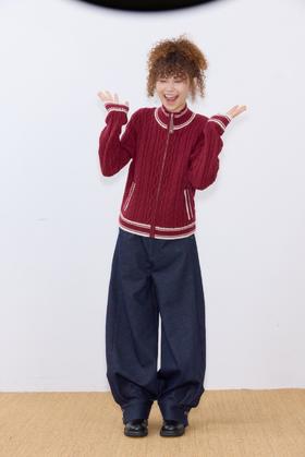 定制皮拉袢撞色提花羊毛外套