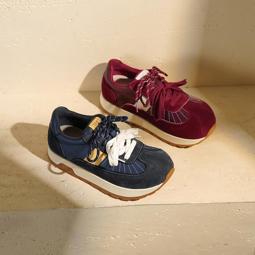 西村名物2025年秋季新款深色系拼色百搭丑萌休闲系带舒适透气牛筋底阿甘鞋运动鞋T25CM32021 商品图0