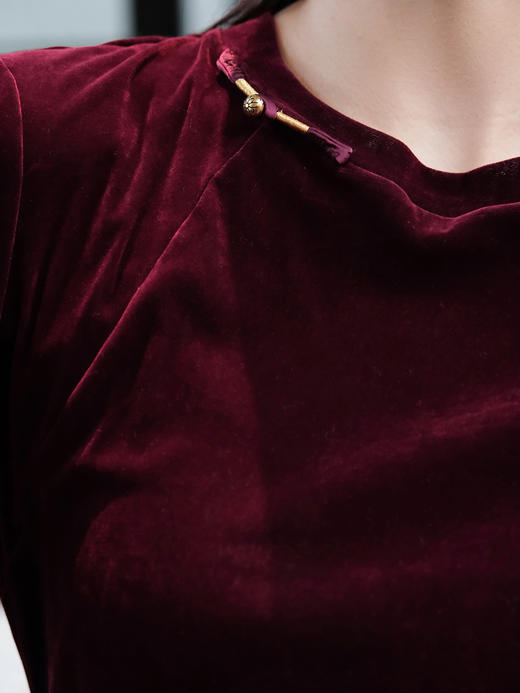 盛唐婧 | 时尚百搭高弹中式打底衫-红色 商品图3