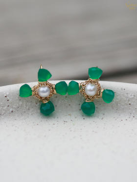SpoiledBrat Jewelry十字耳环系列｜绿玉髓 珍珠耳环
