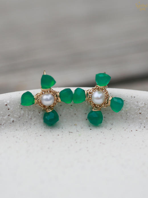 SpoiledBrat Jewelry十字耳环系列｜绿玉髓 珍珠耳环 商品图0