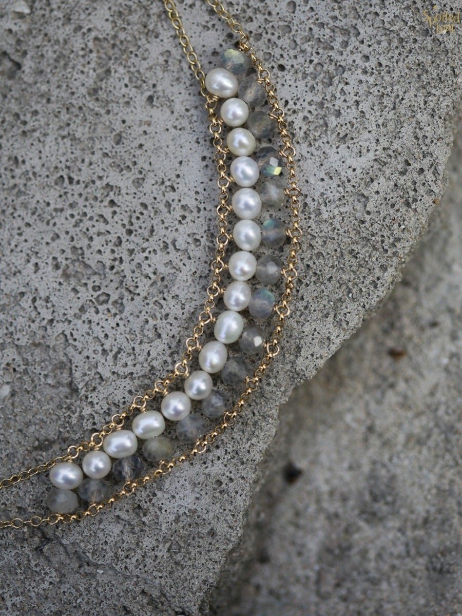 SpoiledBrat Jewelry珍珠斜长石/月光石轨道项链