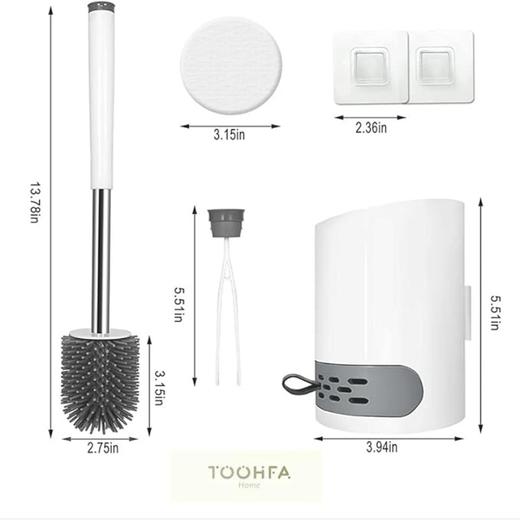 TOOHFA 硅胶马桶刷 手柄带隐藏式夹子 清洁卫生间浴室套装 商品图1