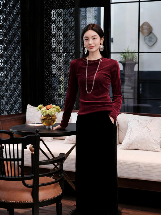 盛唐婧 | 时尚百搭高弹中式打底衫-红色 商品图4