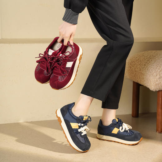 西村名物2025年秋季新款深色系拼色百搭丑萌休闲系带舒适透气牛筋底阿甘鞋运动鞋T25CM32021 商品图1
