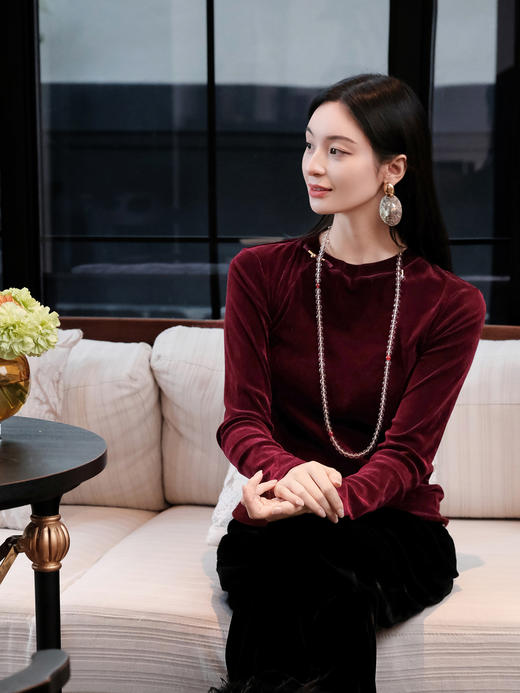 盛唐婧 | 时尚百搭高弹中式打底衫-红色 商品图5