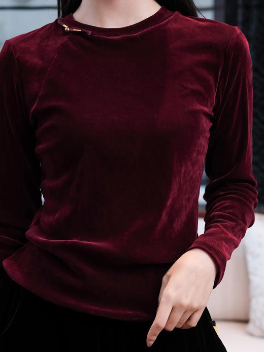 盛唐婧 | 时尚百搭高弹中式打底衫-红色 商品图2