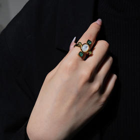 北京仓｜Goossens Paris-Lagune-绿色 十字 岩石水晶 戒指［法国设计师］