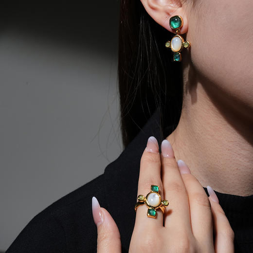 北京仓｜Goossens Paris-Lagune-绿色 十字 岩石水晶 吊坠 耳环［法国设计师］ 商品图5