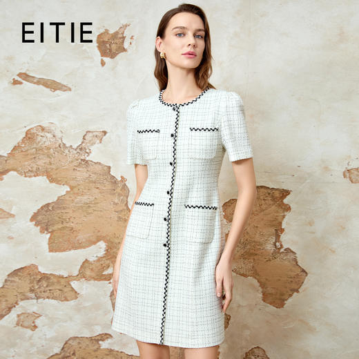 EITIE爱特爱气质小香风撞色显瘦优雅通勤连衣裙春季新款8107804 商品图0