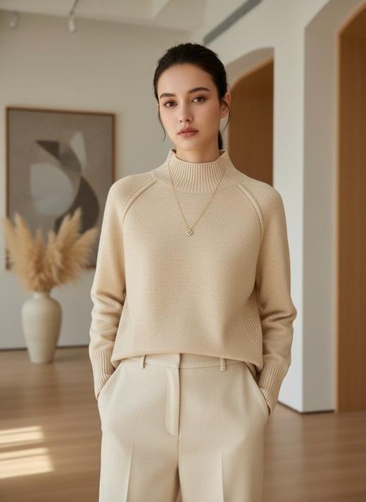 臣禾	【廓形毛衫】100%澳洲羊毛 半高领插肩袖宽松针织衫	JZ254090112 商品图3