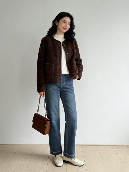 L1臣禾	【小香风羊羔毛大衣-短款】正肩拼接颗粒绒保暖外套	JZ254250375 商品图2