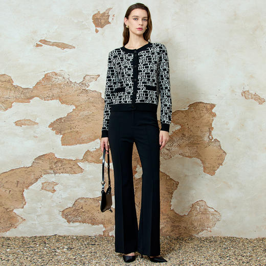 EITIE爱特爱气质通勤高腰显瘦黑色微喇休闲裤春新款8105802 商品图1