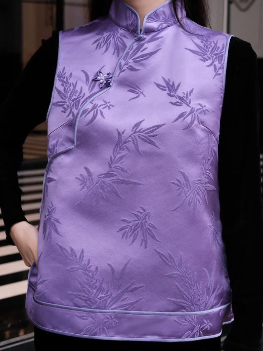 盛唐牡丹| 文竹真丝漳缎偏襟马甲 商品图3
