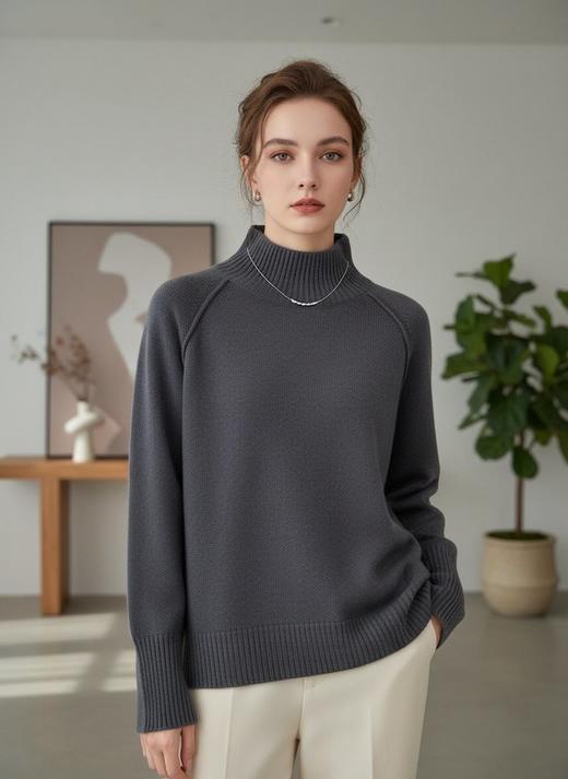 臣禾	【廓形毛衫】100%澳洲羊毛 半高领插肩袖宽松针织衫	JZ254090112 商品图1