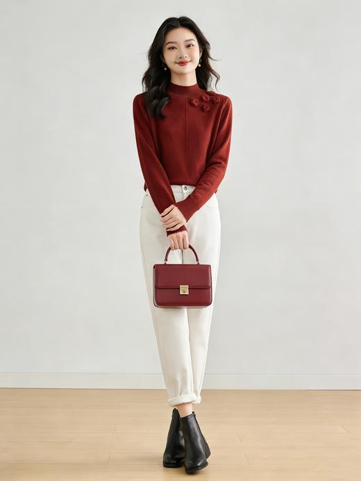 臣禾	【花朵毛衫】100%绵羊毛半高领正肩合体针织衫	JZ254090675 商品图2