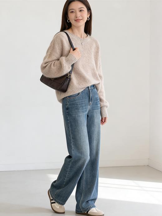 臣禾	【花纱拉毛毛衫】100%绵羊毛 圆领落肩袖慵懒毛衣针织衫	JZ254090775 商品图7