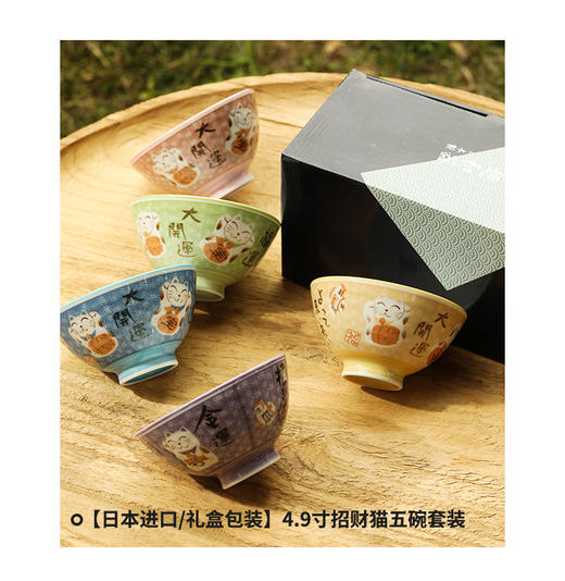 日本套碗兔子招财猫鲷鱼达摩可爱陶瓷碗家用饭碗招财猫4.9英寸套五碗 商品图3