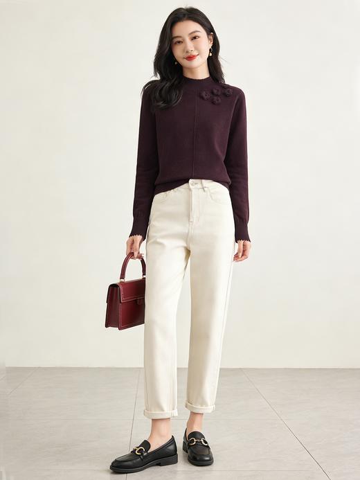 臣禾	【花朵毛衫】100%绵羊毛半高领正肩合体针织衫	JZ254090675 商品图5